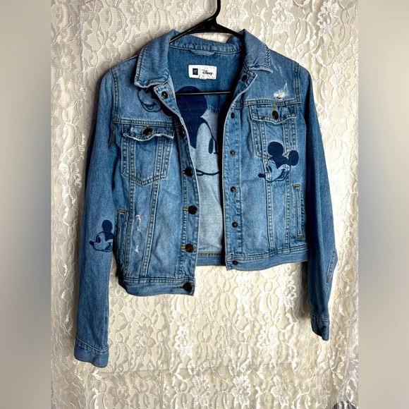 Mickey Mouse Disney Gap Kids Denim Distressed Jean Jacket - Picture 1 of 6
